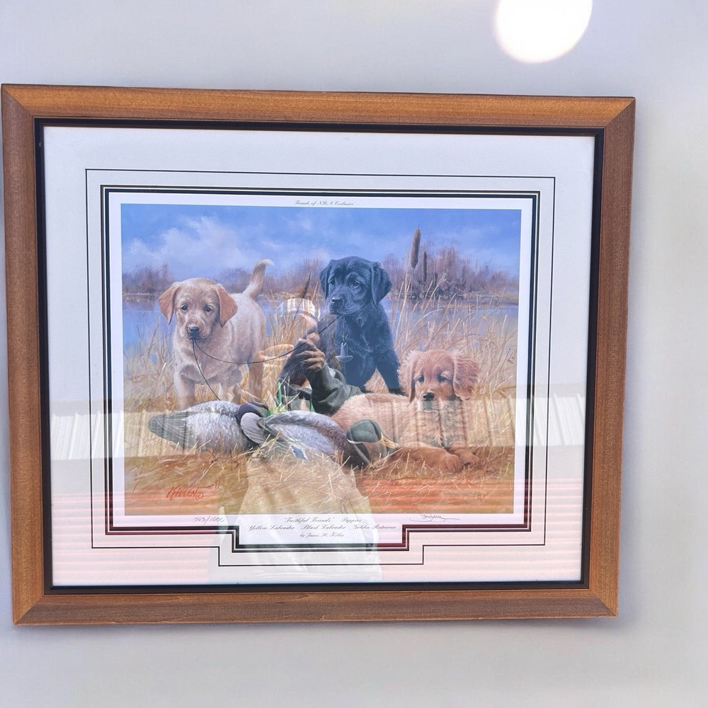 Jim Killen Faithful Friends Puppies Signed 503/1000 Friends NRA Framed Print